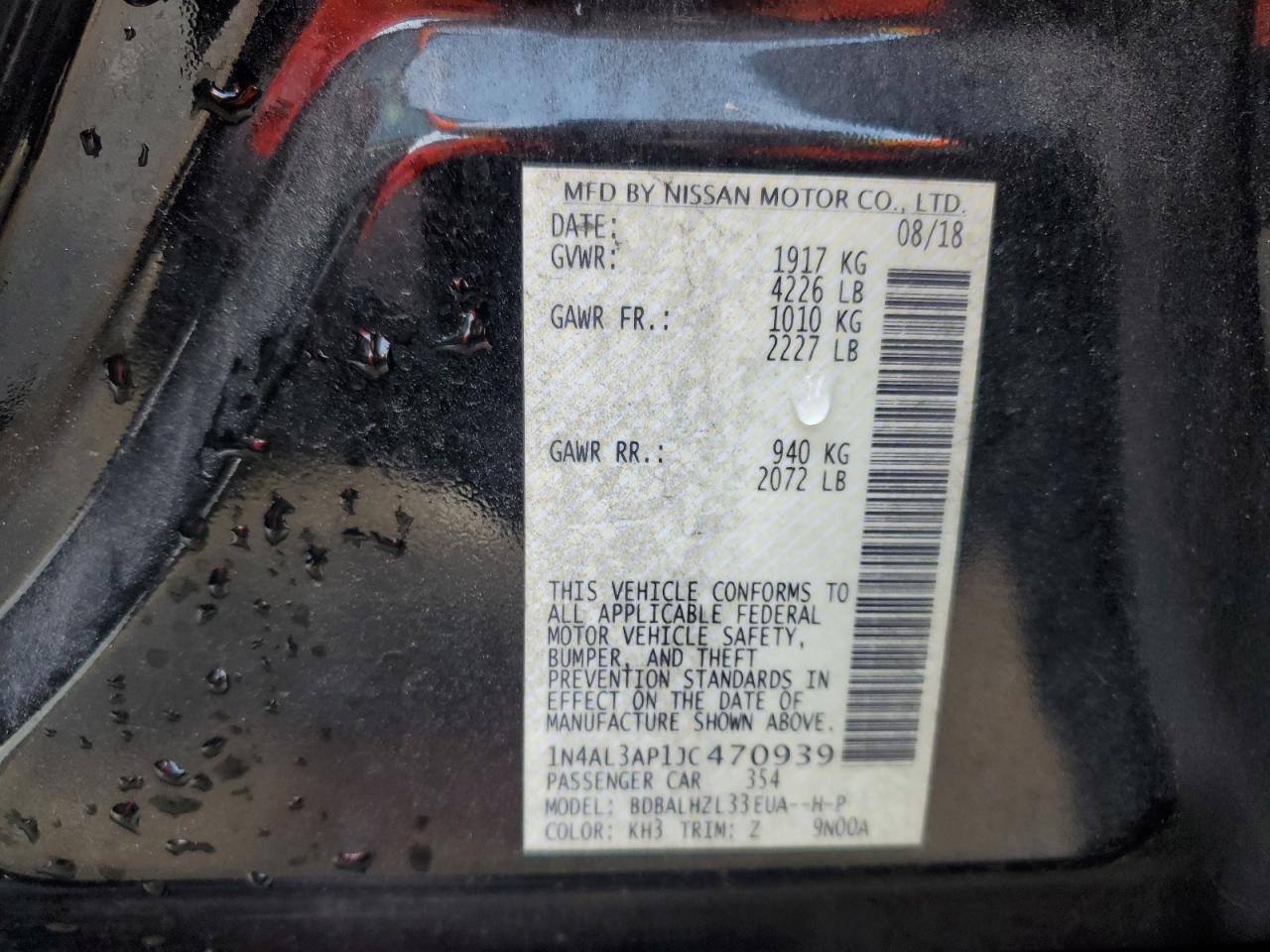 2018 Nissan Altima VIN 1N4AL3AP1JC470939 Copart auction photo, rear end / minor dent/scratches damage thumbnail 12