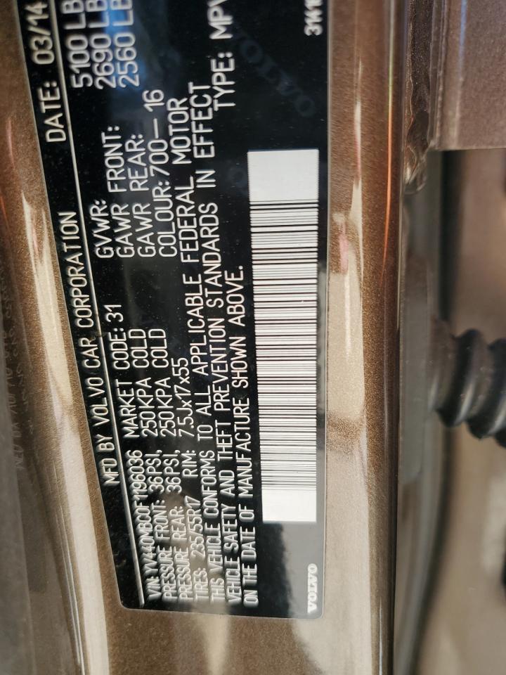 2015 Volvo XC70 VIN YV440MBC0F1196036 Copart auction photo, water/flood damage thumbnail 12