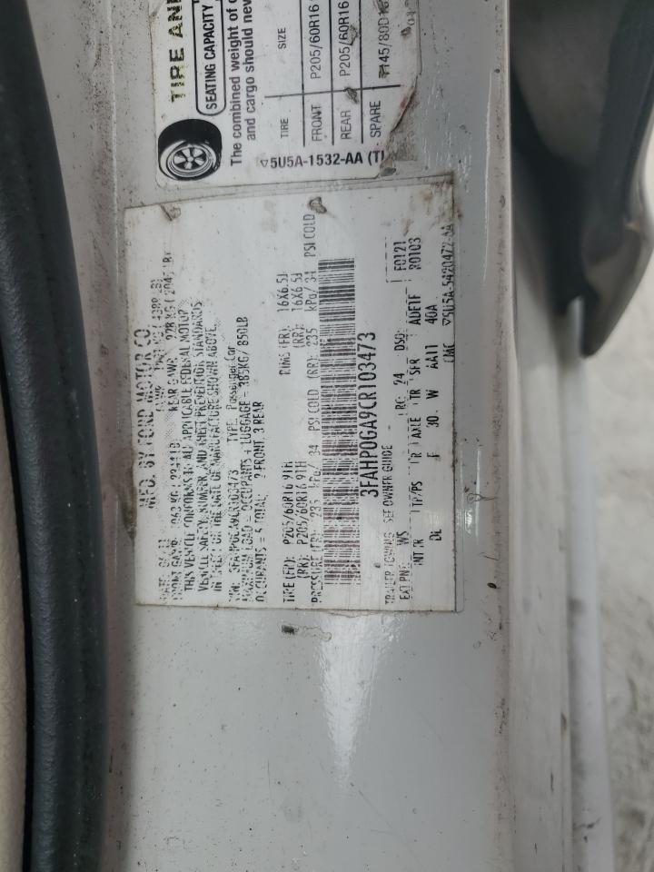 2012 Ford Fusion VIN 3FAHP0GA9CR103473 Copart auction photo, normal wear damage thumbnail 12