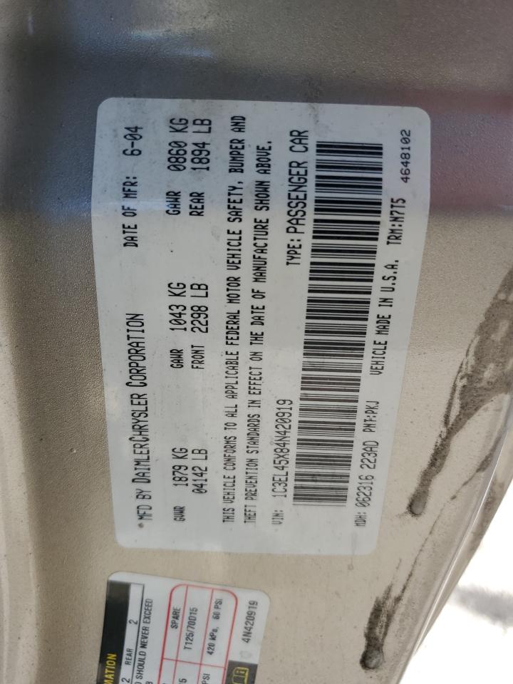 2004 Chrysler Sebring VIN 1C3EL45X84N420919 Copart auction photo, front end damage thumbnail 12