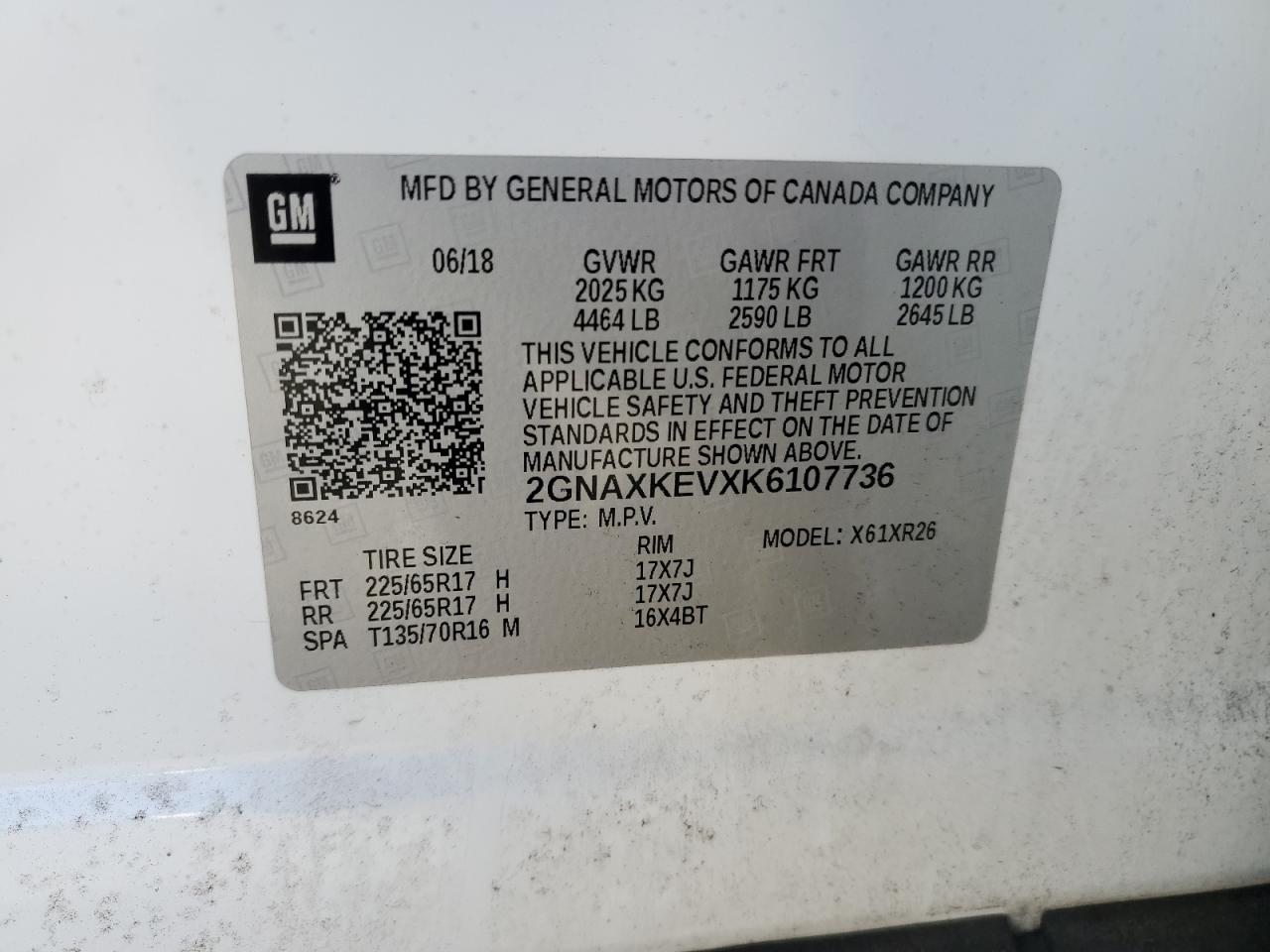2019 Chevrolet Equinox VIN 2GNAXKEVXK6107736 Copart auction photo, front end / undercarriage damage thumbnail 15
