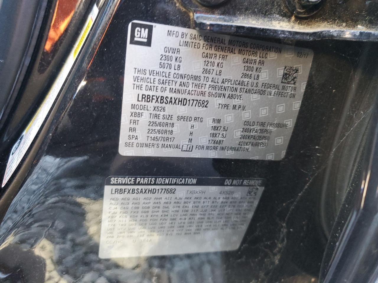 2017 Buick Envision VIN LRBFXBSAXHD177682 Copart auction photo, front end damage thumbnail 15
