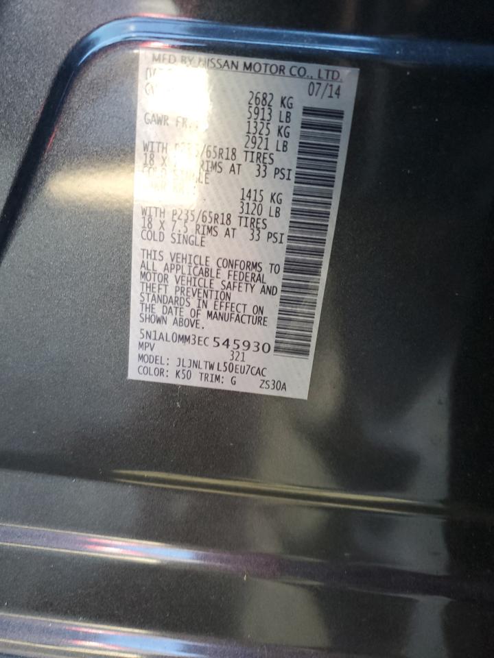 2014 Infiniti QX60 VIN 5N1AL0MM3EC545930 Copart auction photo, front end damage thumbnail 15