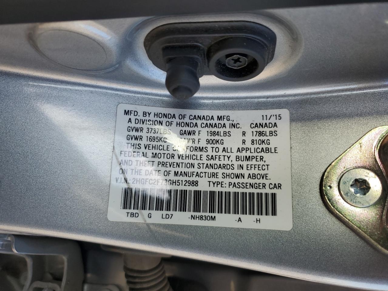 2016 Honda Civic VIN 2HGFC2F73GH512988 Copart auction photo, rear end damage thumbnail 13
