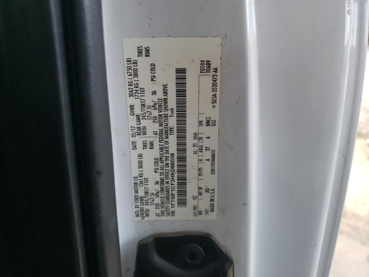 2017 Ford F-150 VIN 1FTMF1CF3HKD66038 Copart auction photo, rear end damage thumbnail 12