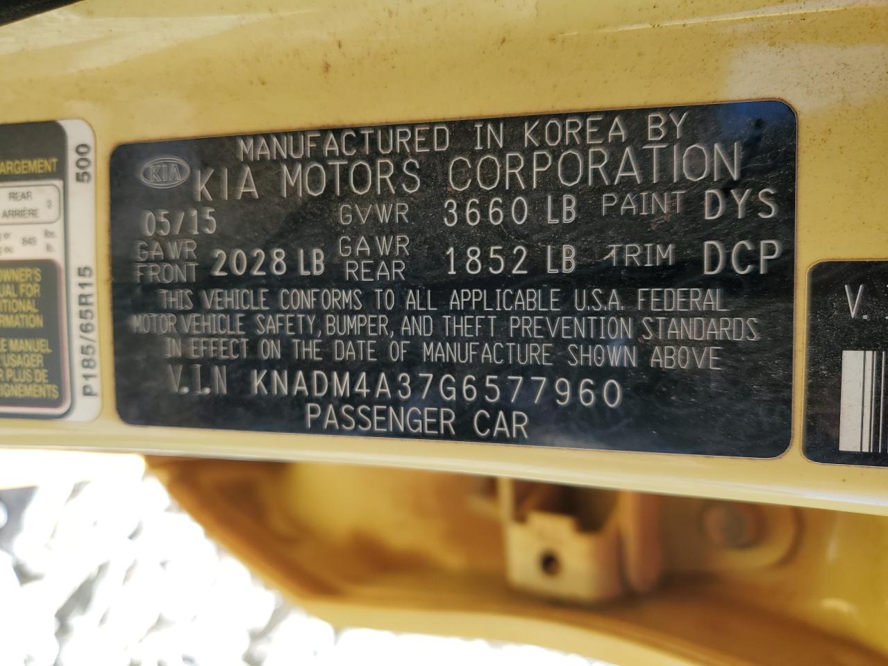 2016 KIA Rio VIN KNADM4A37G6577960 Copart auction photo, minor dent/scratches damage thumbnail 12