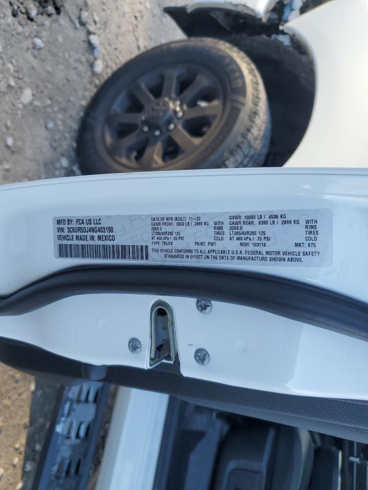 2022 RAM 2500 VIN 3C6UR5DJ4NG403190 Copart auction photo, front end damage thumbnail 12