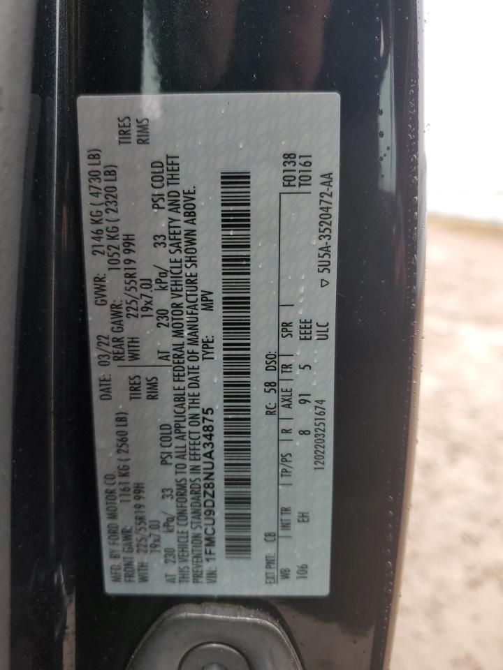 2022 Ford Escape VIN 1FMCU9DZ8NUA34875 Copart auction photo, side damage thumbnail 14