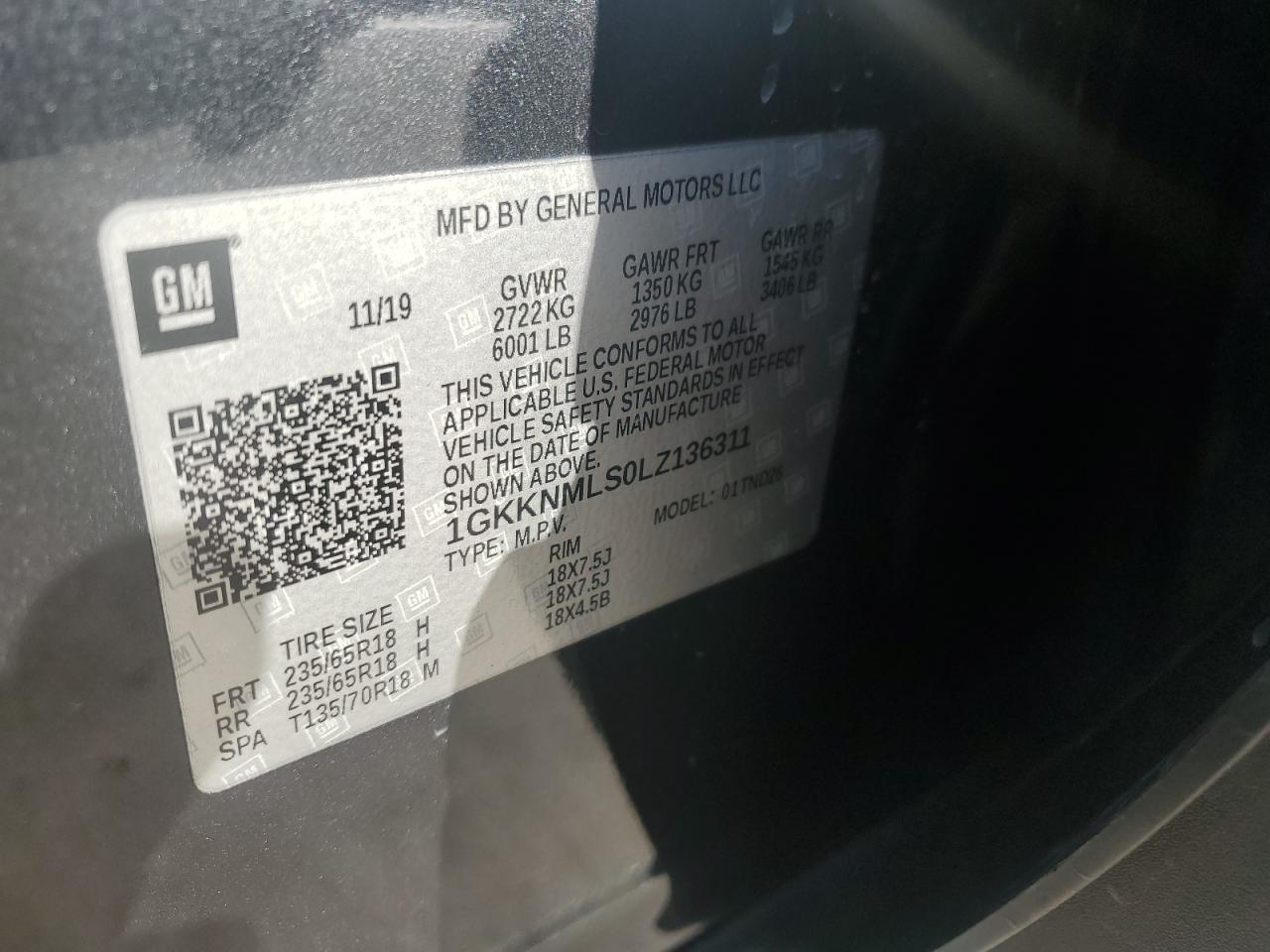 2020 GMC Acadia VIN 1GKKNMLS0LZ136311 Copart auction photo, front end damage thumbnail 12