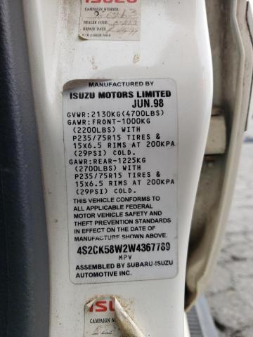 1998 Isuzu Rodeo VIN 4S2CK58W2W4367789 Copart auction photo, front end damage thumbnail 13