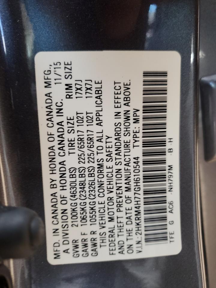 2016 Honda CR-V VIN 2HKRM4H77GH610544 Copart auction photo, front end damage thumbnail 12