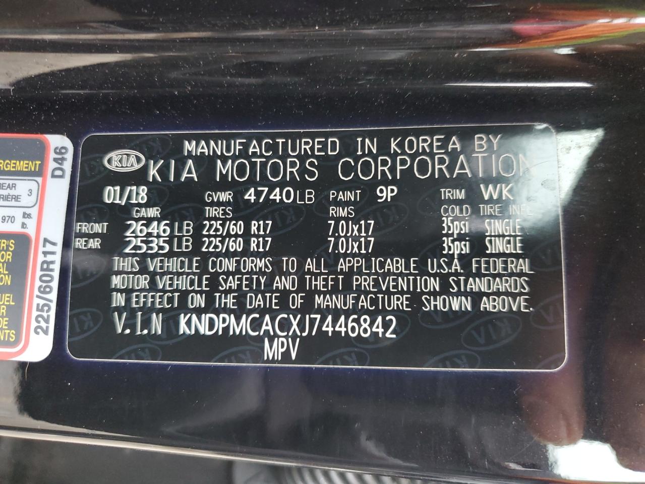 2018 KIA Sportage VIN KNDPMCACXJ7446842 Copart auction photo, vandalism / minor dent/scratches damage thumbnail 14