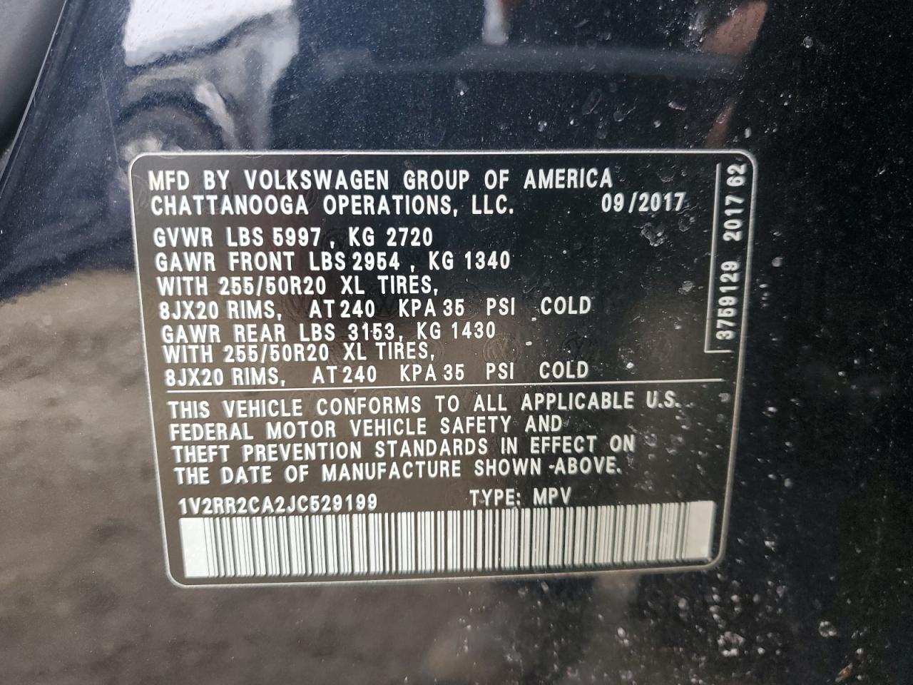 2018 Volkswagen Atlas VIN 1V2RR2CA2JC529199 Copart auction photo, front end damage thumbnail 14