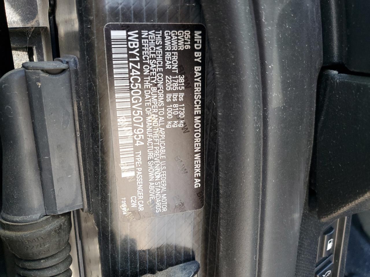 2016 BMW i3 VIN WBY1Z4C50GV507954 Copart auction photo, side / minor dent/scratches damage thumbnail 12