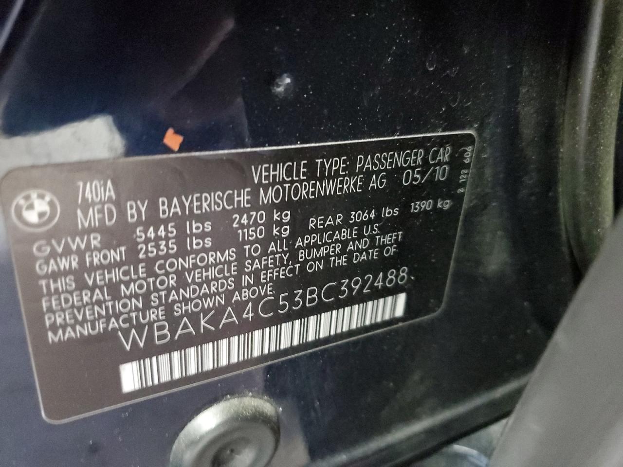2011 BMW 7er VIN WBAKA4C53BC392488 Copart auction photo, all over / undercarriage damage thumbnail 13