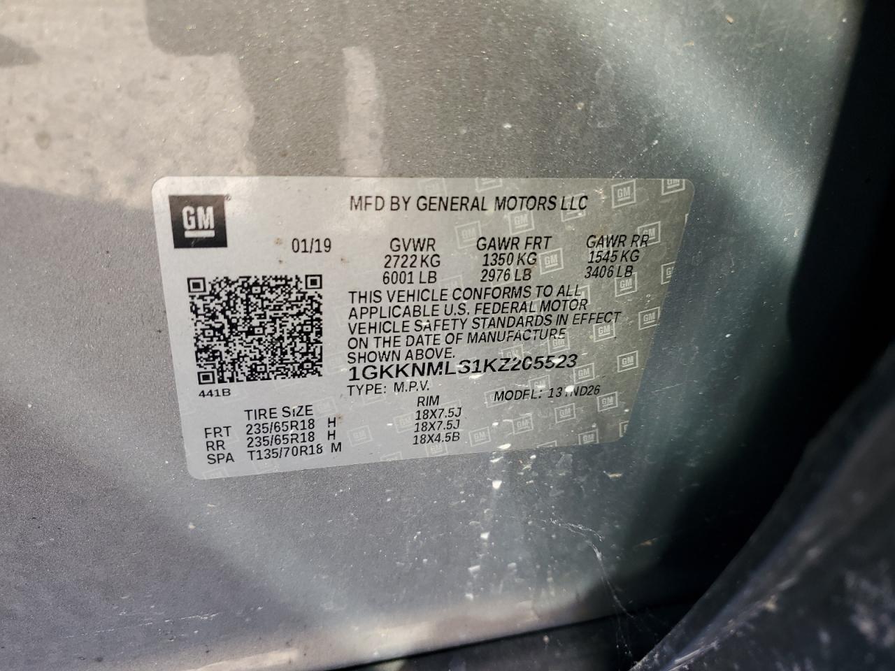 2019 GMC Acadia VIN 1GKKNMLS1KZ205523 Copart auction photo, water/flood damage thumbnail 13