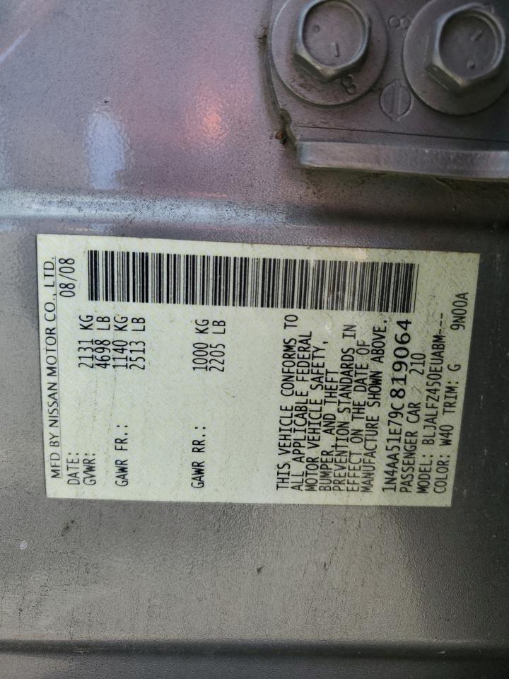 2009 Nissan Maxima VIN 1N4AA51E79C819064 Copart auction photo, mechanical / minor dent/scratches damage thumbnail 12