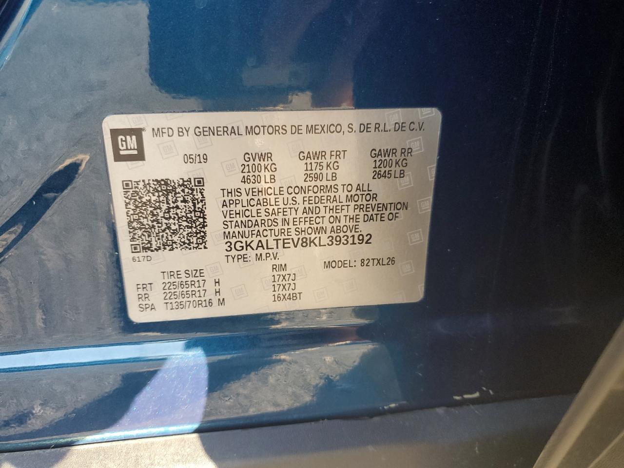 2019 GMC Terrain VIN 3GKALTEV8KL393192 Copart auction photo, front end / minor dent/scratches damage thumbnail 15