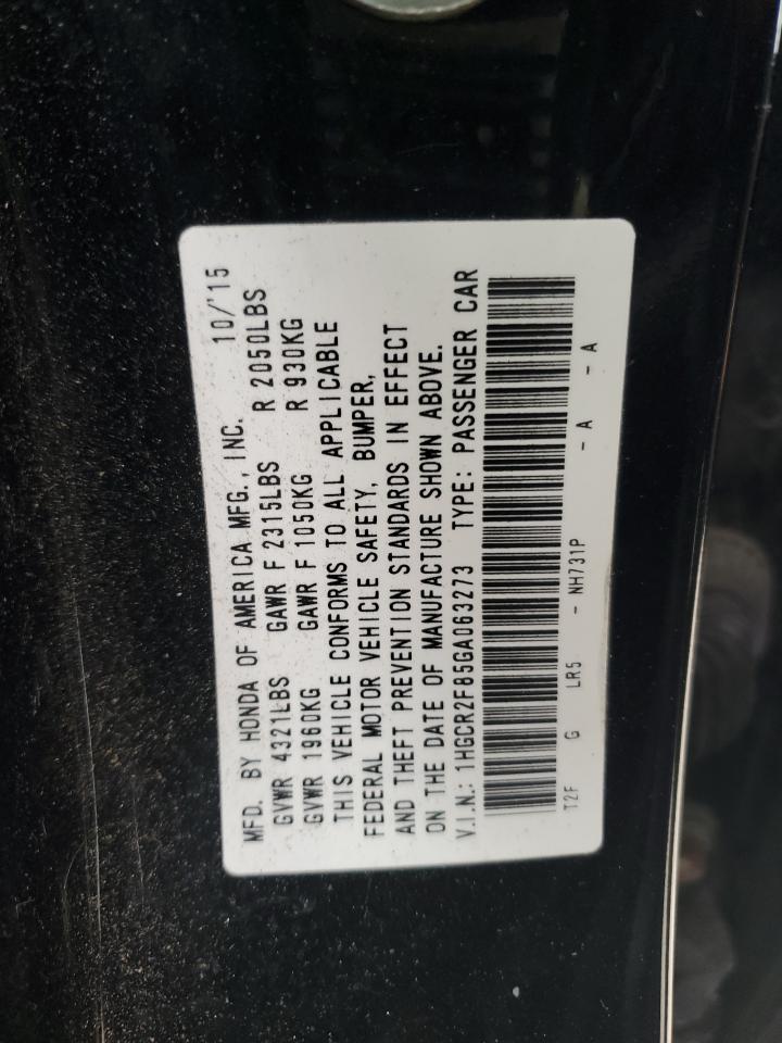 2016 Honda Accord VIN 1HGCR2F85GA063273 Copart auction photo, front end damage thumbnail 13