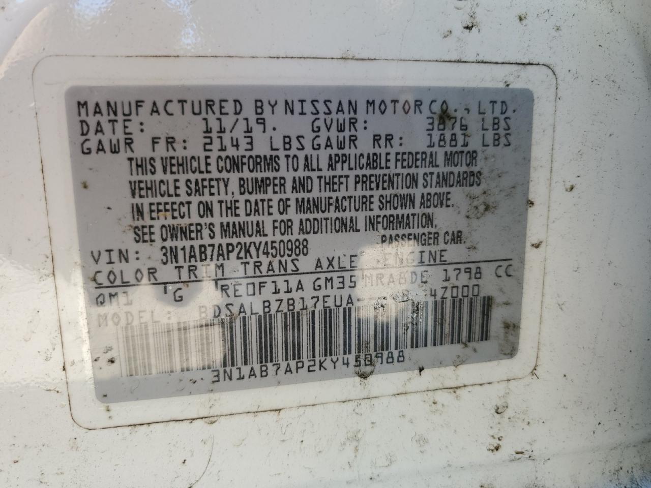 2019 Nissan Sentra VIN 3N1AB7AP2KY450988 Copart auction photo, front end damage thumbnail 12