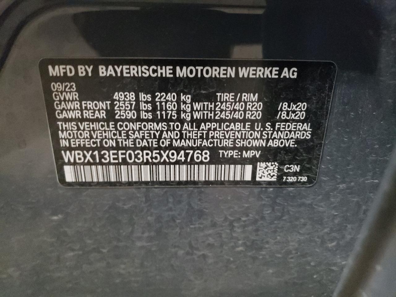 2024 BMW X1 VIN WBX13EF03R5X94768 Copart auction photo, front end / mechanical damage thumbnail 13