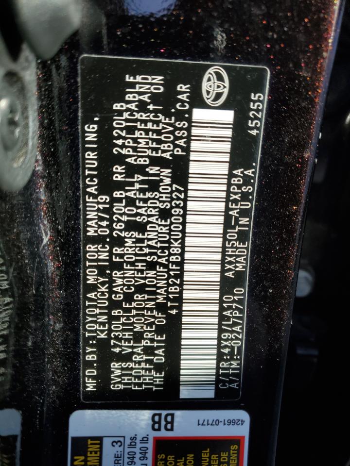2019 Toyota Avalon VIN 4T1B21FB8KU009327 Copart auction photo, front end / minor dent/scratches damage thumbnail 12