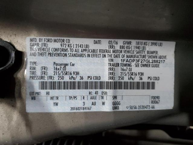 2016 Ford Focus VIN 1FADP3F27GL288217 Copart auction photo, front end damage thumbnail 12