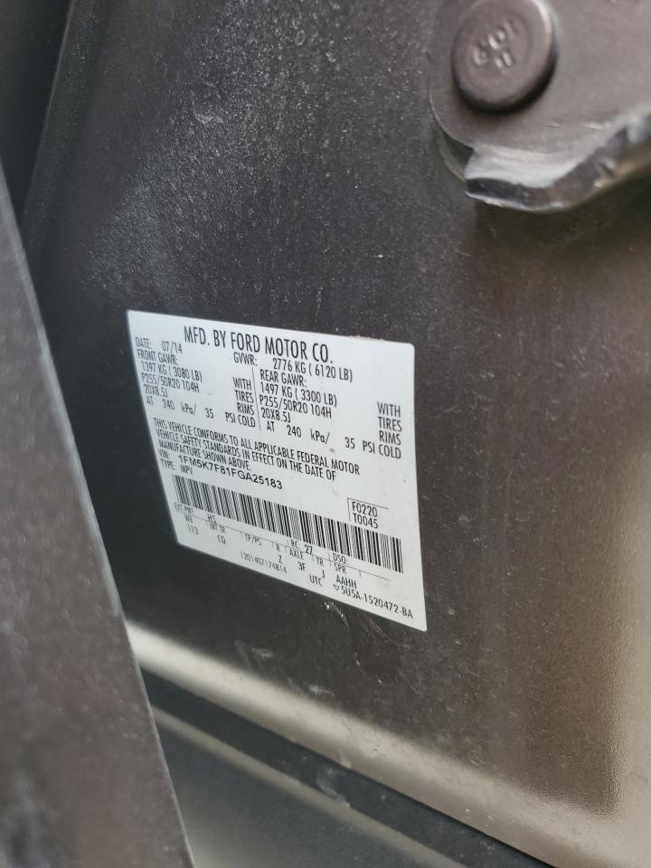 2015 Ford Explorer VIN 1FM5K7F81FGA25183 Copart auction photo, side / undercarriage damage thumbnail 13