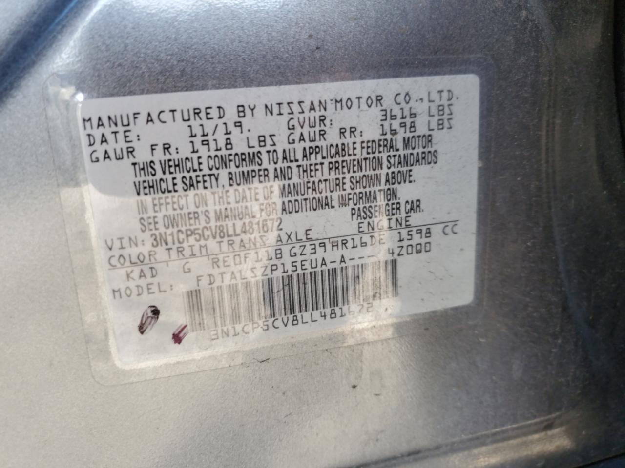 2020 Nissan Kicks VIN 3N1CP5CV8LL481672 Copart auction photo, front end damage thumbnail 15