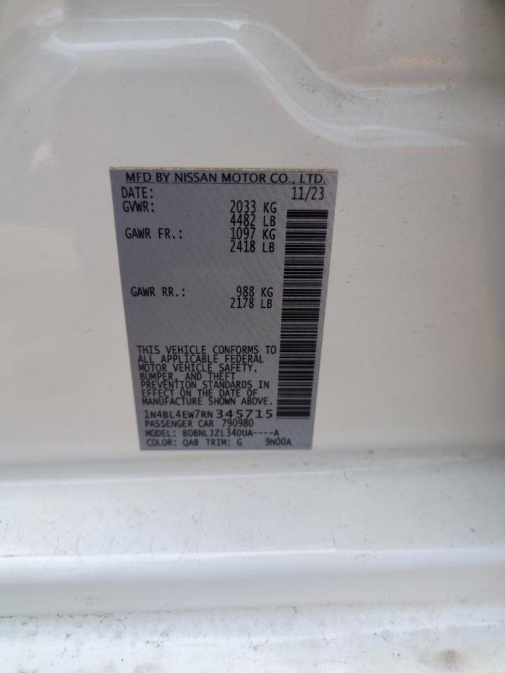 2024 Nissan Altima VIN 1N4BL4EW7RN345715 Copart auction photo, hail damage thumbnail 12