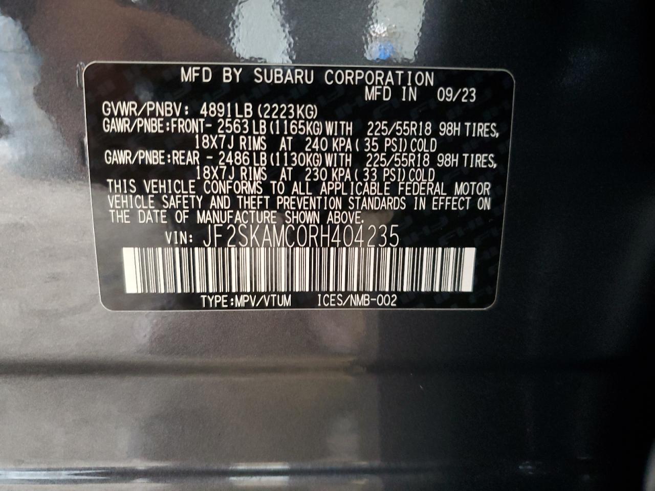 2024 Subaru Forester VIN JF2SKAMC0RH404235 Copart auction photo, front end damage thumbnail 16