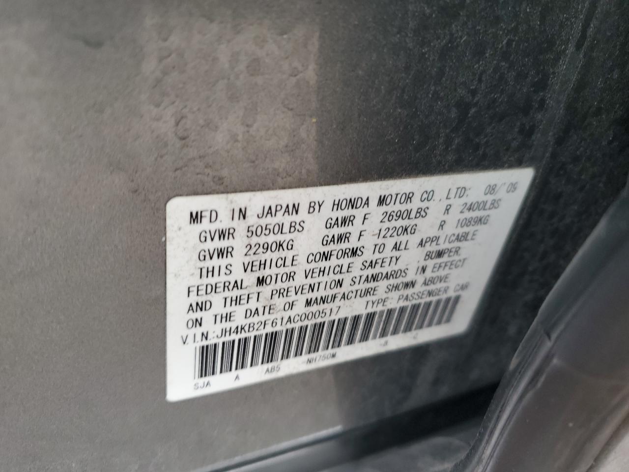 2010 Acura RL VIN JH4KB2F61AC000517 Copart auction photo, front end / rear end damage thumbnail 15