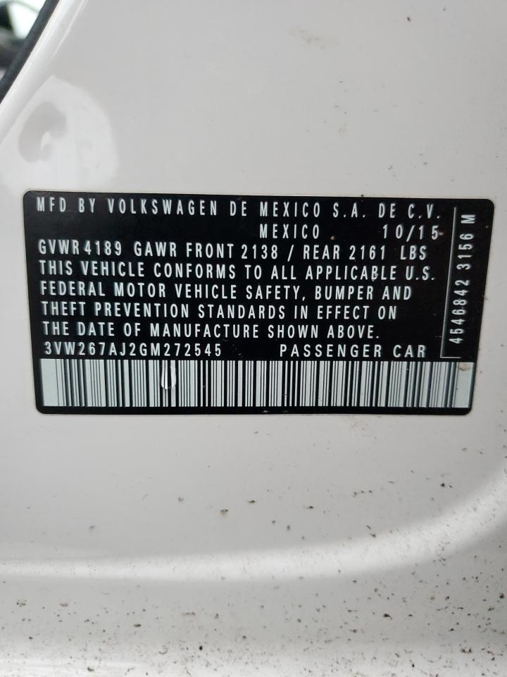 2016 Volkswagen Jetta VIN 3VW267AJ2GM272545 Copart auction photo, side damage thumbnail 14