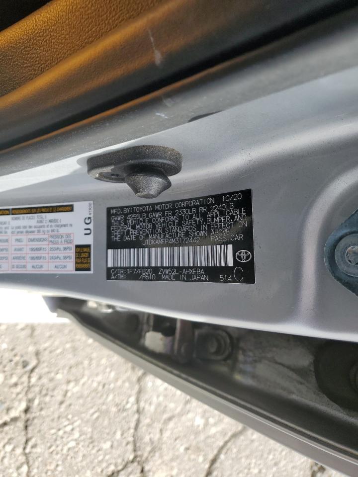 2021 Toyota Prius VIN JTDKAMFP4M3172442 Copart auction photo, all over damage thumbnail 14