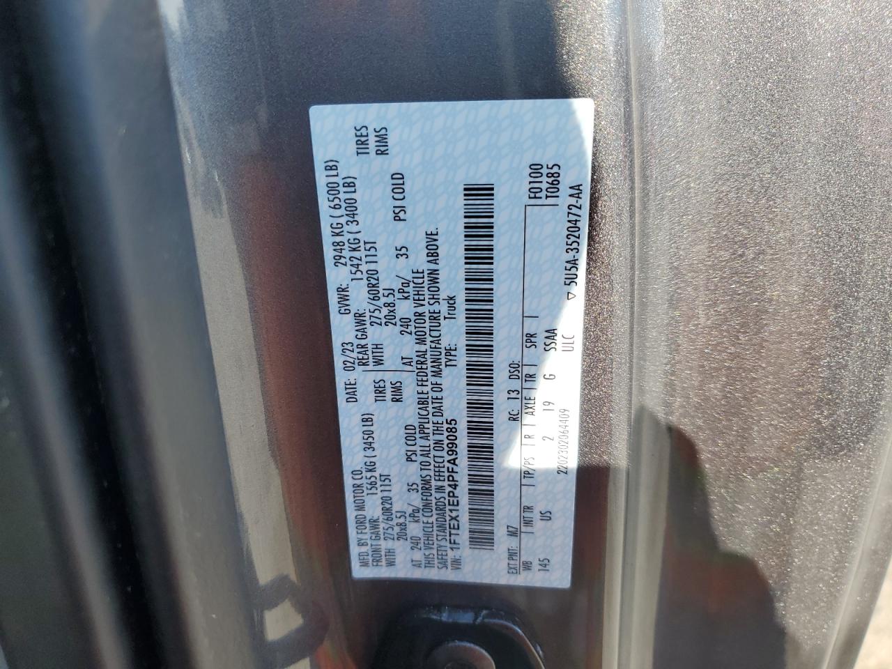 2023 Ford F-150 VIN 1FTEX1EP4PFA99085 Copart auction photo, rear end damage thumbnail 12