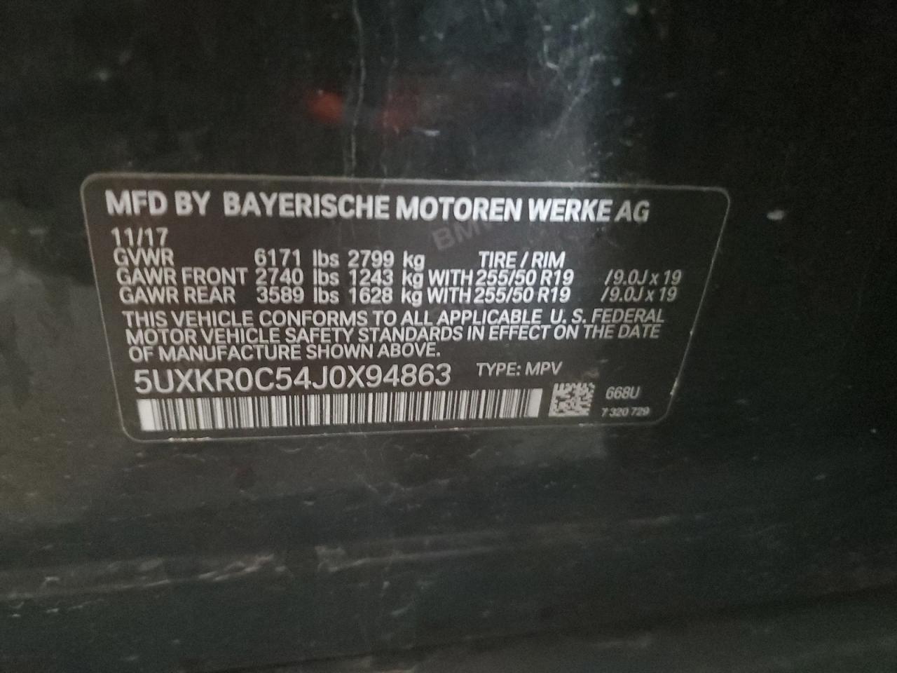 2018 BMW X5 VIN 5UXKR0C54J0X94863 Copart auction photo, front end / minor dent/scratches damage thumbnail 13