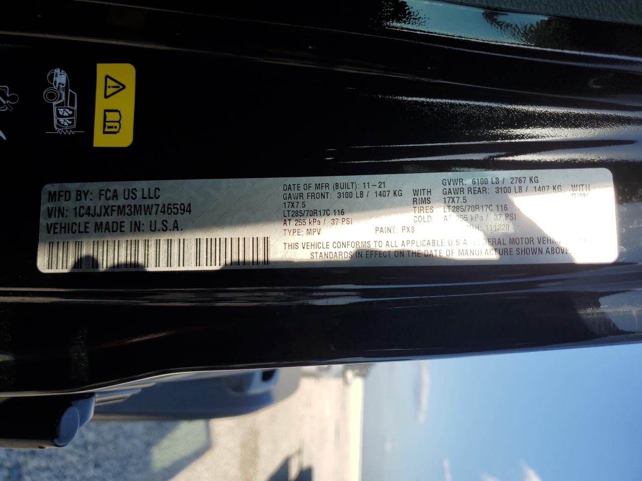 2021 Jeep Wrangler VIN 1C4JJXFM3MW746594 Copart auction photo, side damage thumbnail 13