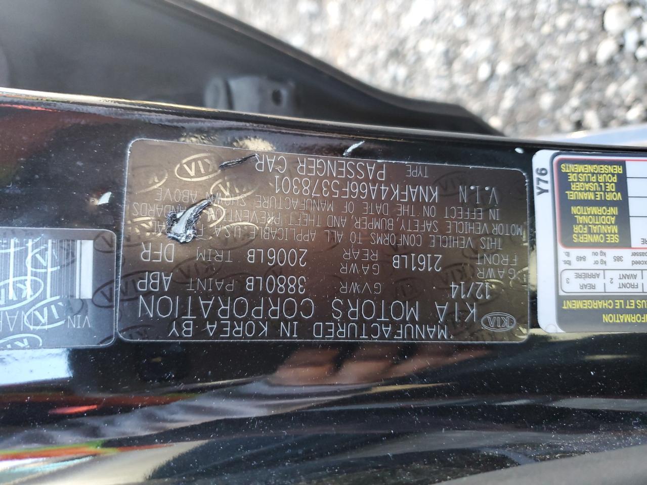 2015 KIA Forte VIN KNAFK4A66F5378301 Copart auction photo, front end damage thumbnail 12