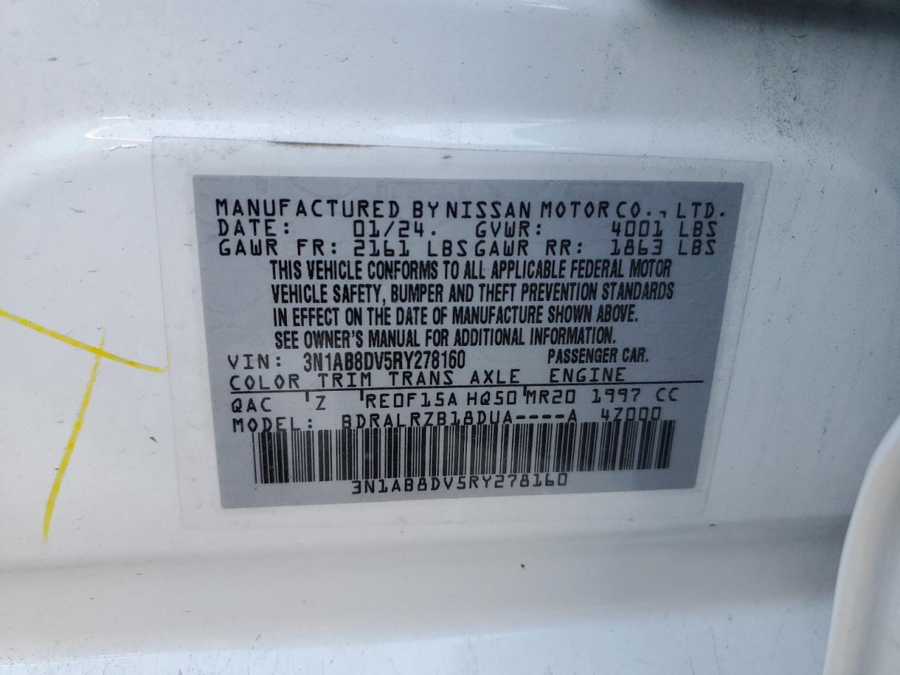 2024 Nissan Sentra VIN 3N1AB8DV5RY278160 Copart auction photo, front end damage thumbnail 12