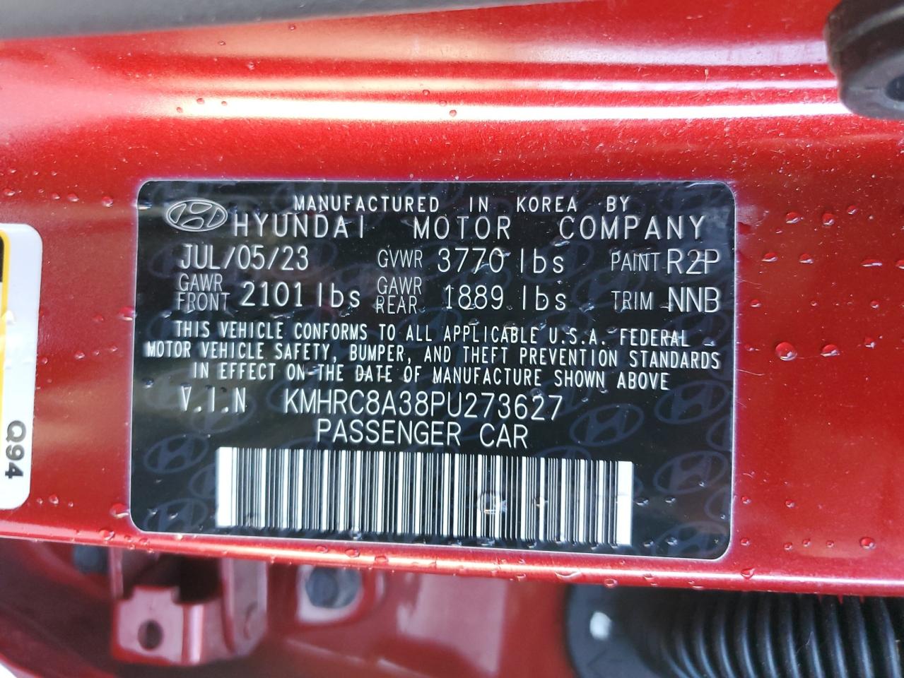 2023 Hyundai Venue VIN KMHRC8A38PU273627 Copart auction photo, side / front end damage thumbnail 13