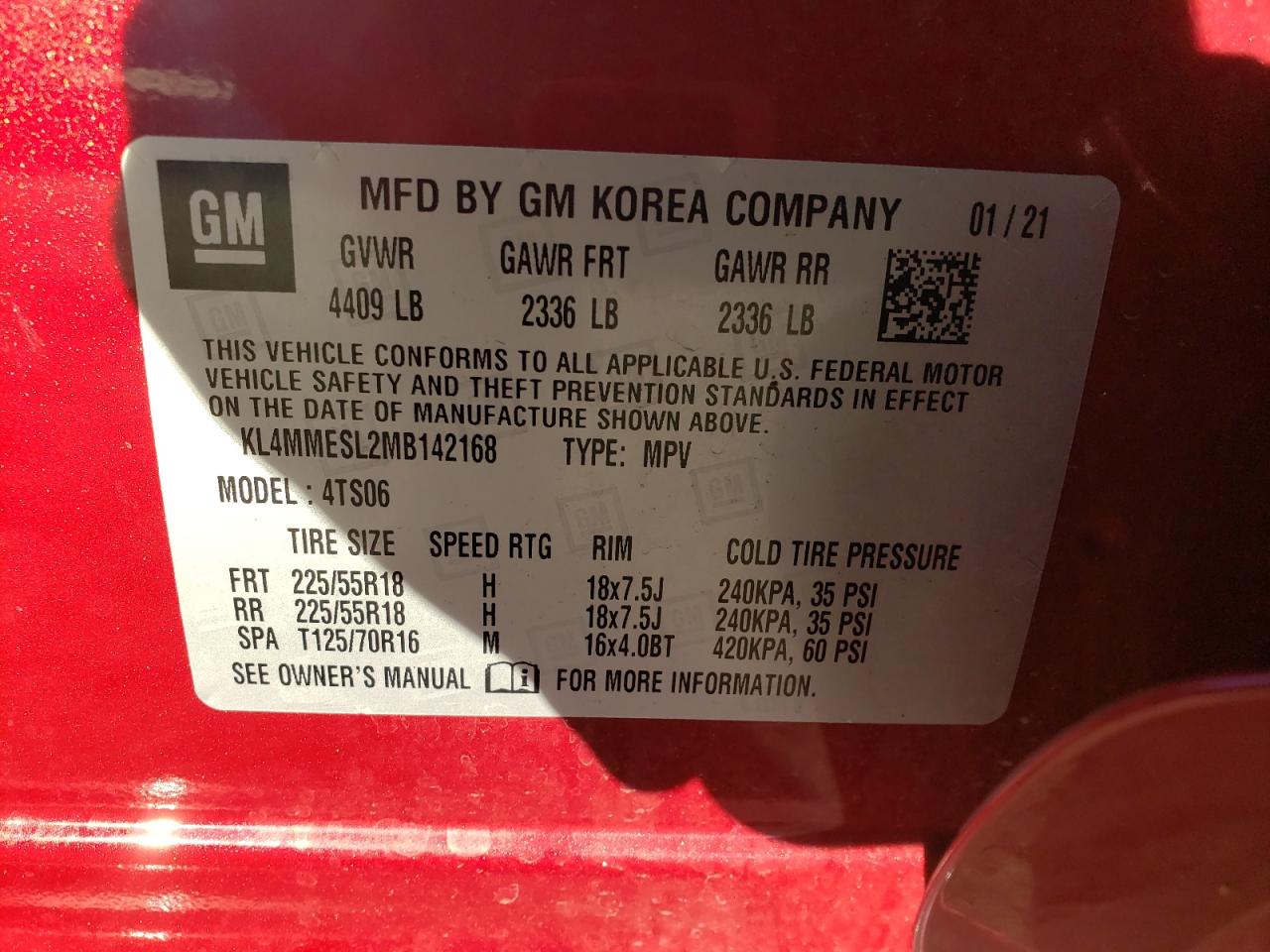 2021 Buick Encore VIN KL4MMESL2MB142168 Copart auction photo, front end damage thumbnail 14