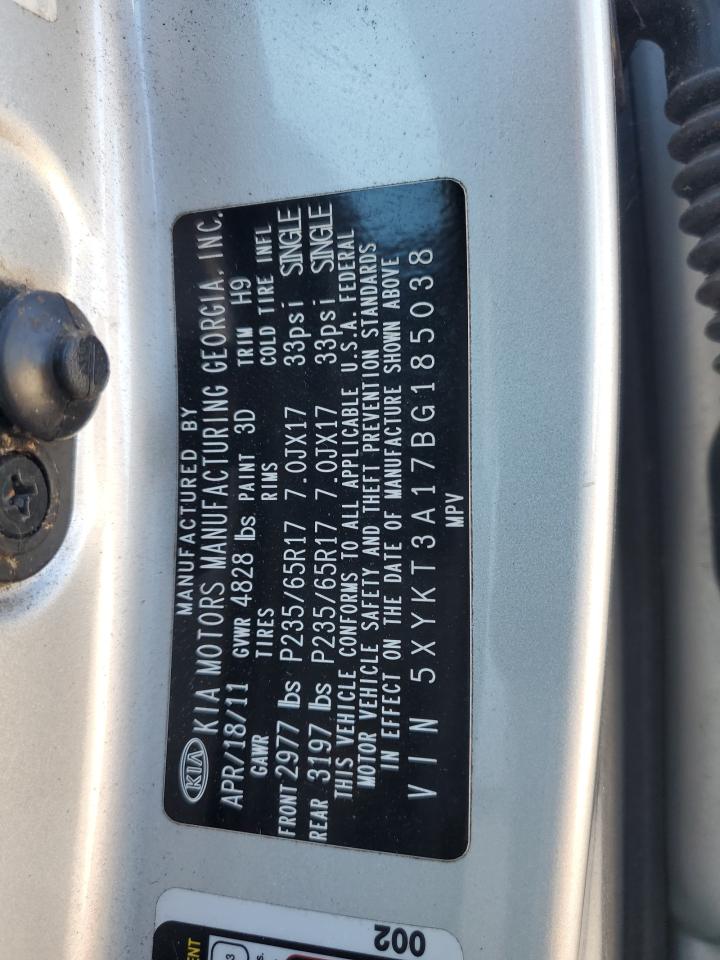 2011 KIA Sorento VIN 5XYKT3A17BG185038 Copart auction photo, side damage thumbnail 13