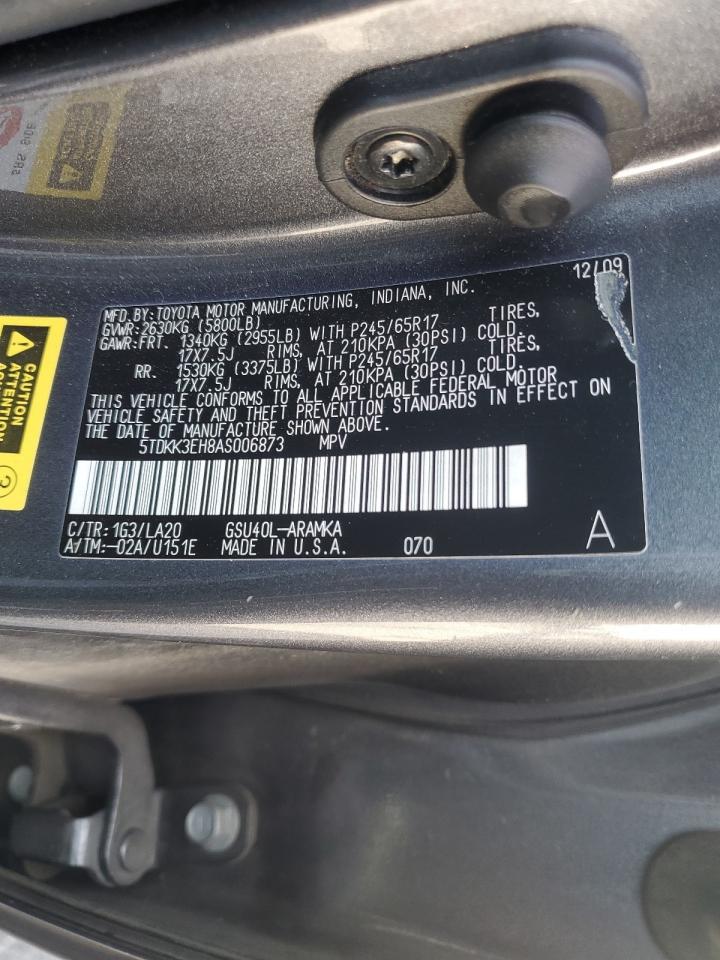2010 Toyota Highlander VIN 5TDKK3EH8AS006873 Copart auction photo, front end / rear end damage thumbnail 14