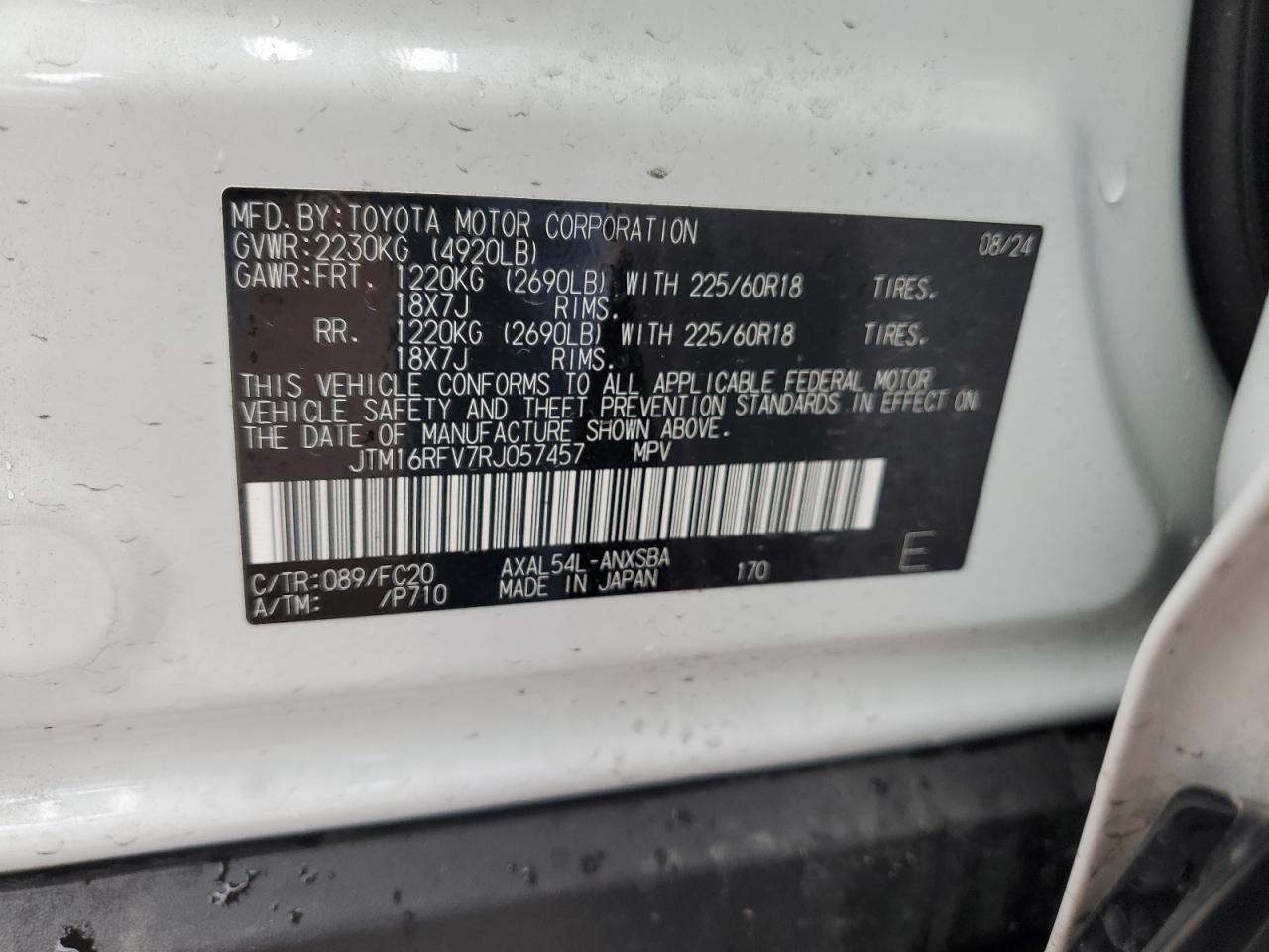 2024 Toyota RAV 4 VIN JTM16RFV7RJ057457 Copart auction photo, front end damage thumbnail 13
