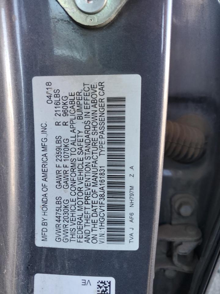 2018 Honda Accord VIN 1HGCV1F38JA161831 Copart auction photo, front end / undercarriage damage thumbnail 12