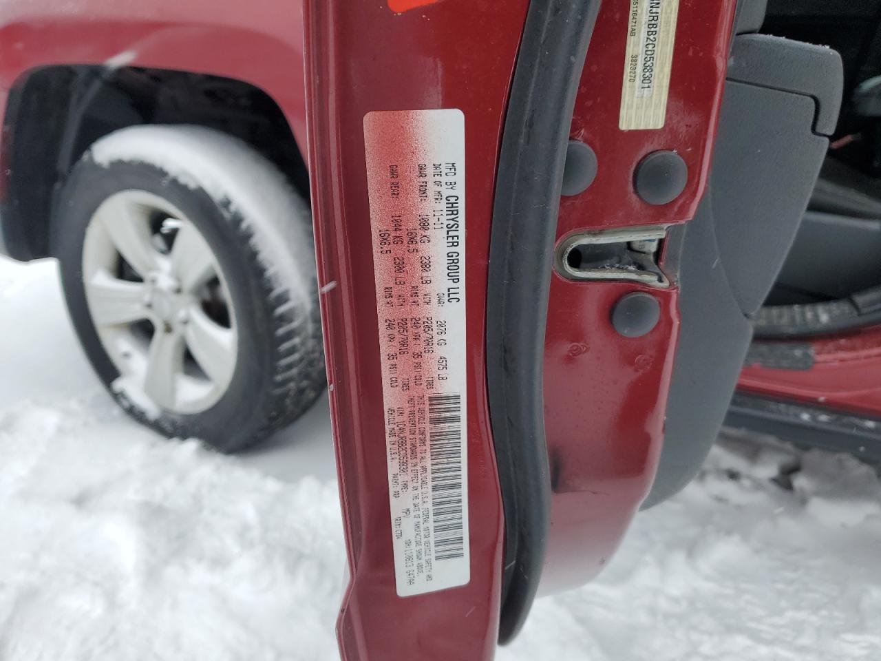 2012 Jeep Liberty (Patriot) VIN 1C4NJRBB2CD538301 Copart auction photo, front end / side damage thumbnail 15