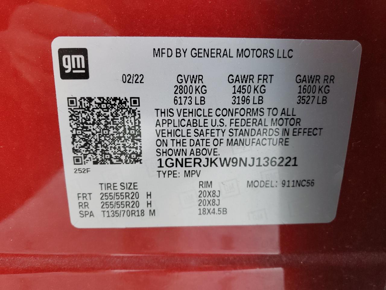 2022 Chevrolet Traverse VIN 1GNERJKW9NJ136221 Copart auction photo, front end damage thumbnail 15