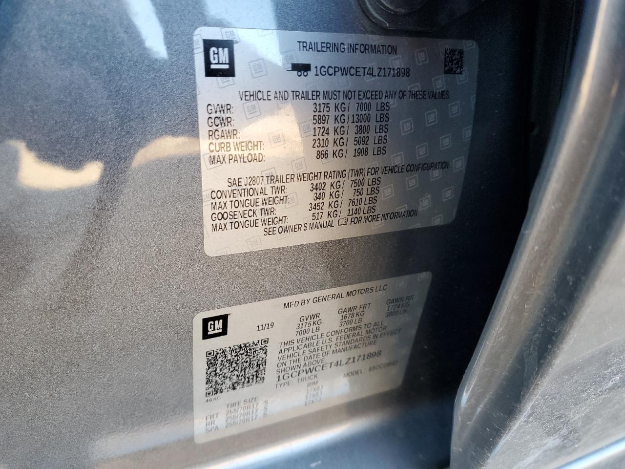 2020 Chevrolet Silverado VIN 1GCPWCET4LZ171898 Copart auction photo, front end damage thumbnail 12