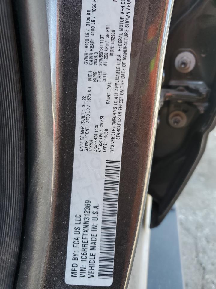 2022 RAM 1500 VIN 1C6RREFTXNN312369 Copart auction photo, front end damage thumbnail 14