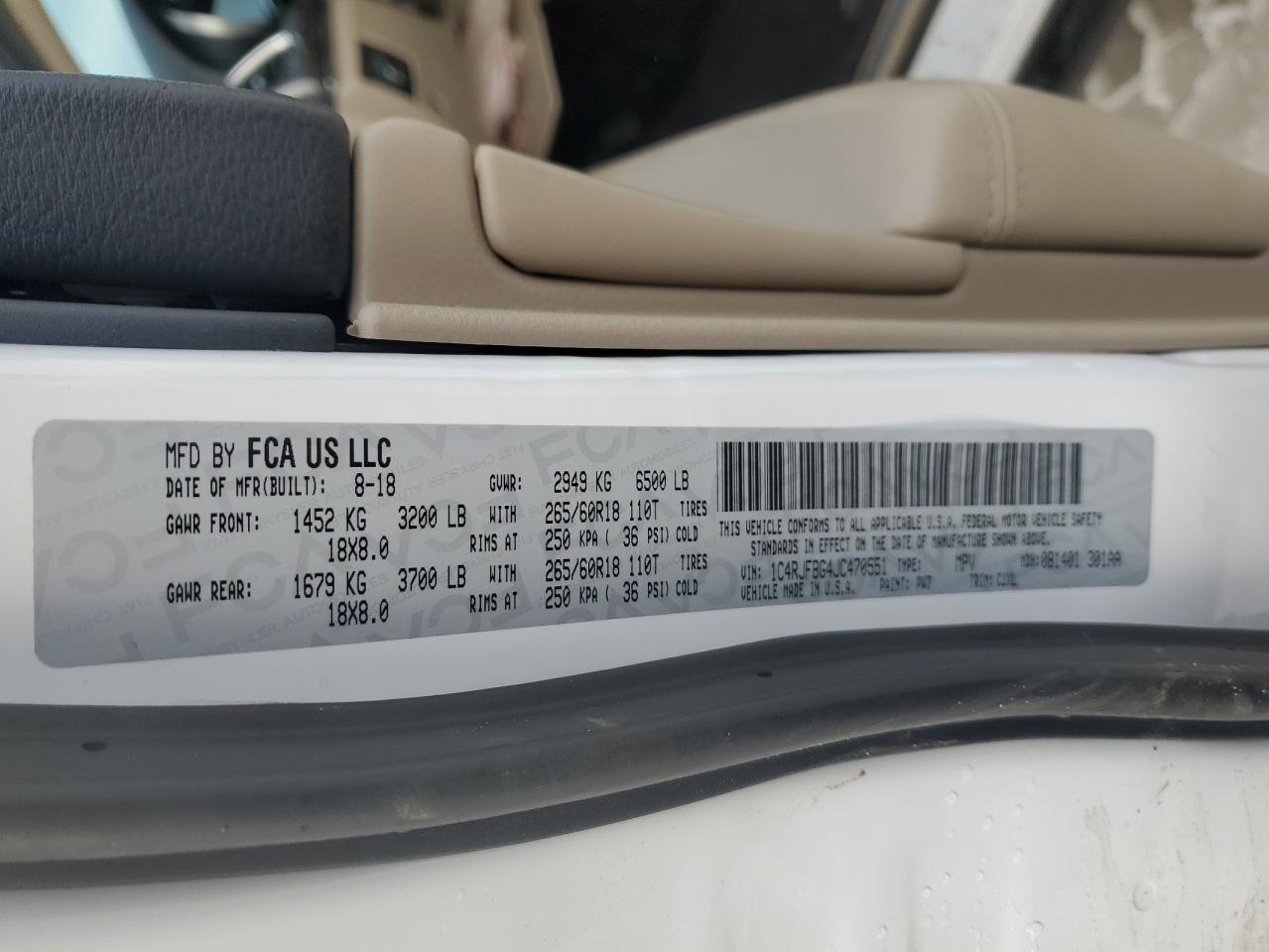2018 Jeep Grand Cherokee VIN 1C4RJFBG4JC470551 Copart auction photo, front end damage thumbnail 14